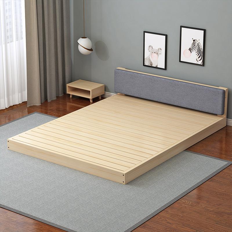 Phong cách mới nhất giường tatami gỗ đặc đơn giản Giường thấp 1,8m Giường phòng cho thuê 1,5m Giường gỗ đặc kinh tế Giường đơn 1,2m