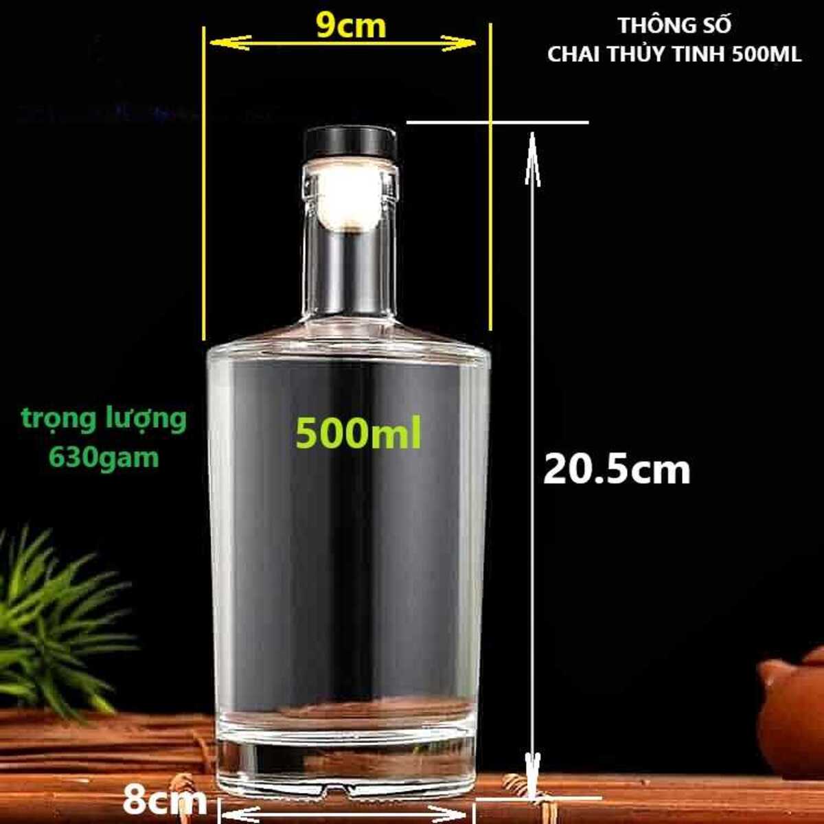 Chai Thủy Tinh 500ML mẫu vốt ka trụ tròn vai xòe nắp cao su kèm màng co – Chai Đựng Rượu Cao Cấp – Vỏ Chai Rượu Đẹp siêu trong (C28)