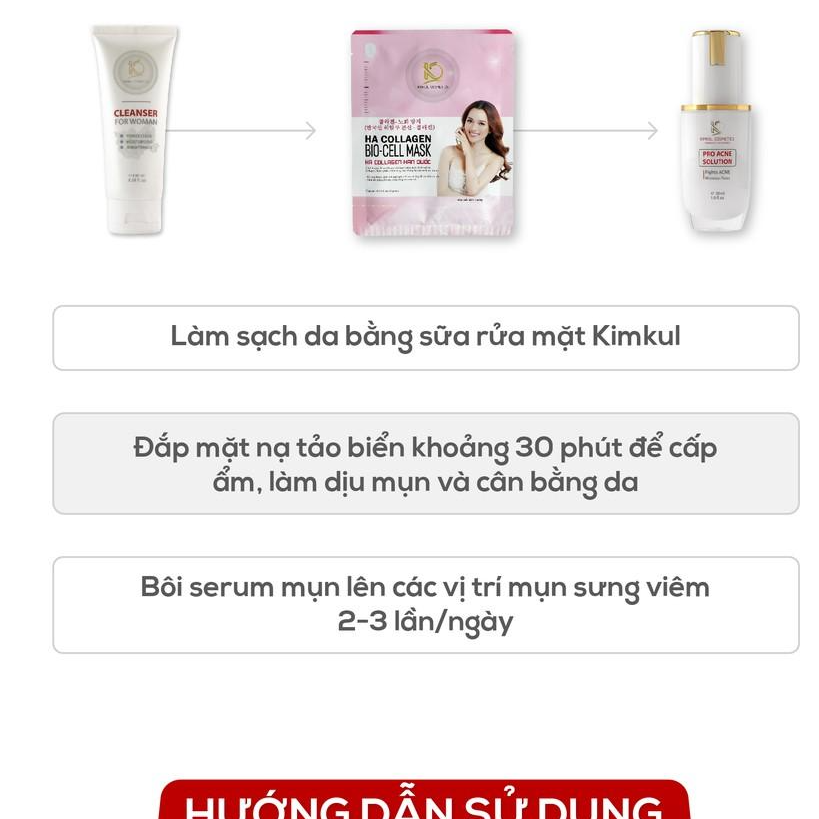 Combo giảm mụn cho Nữ KimKul gồm Pro Acne Solution và 1 Mặt Nạ HA Collagen