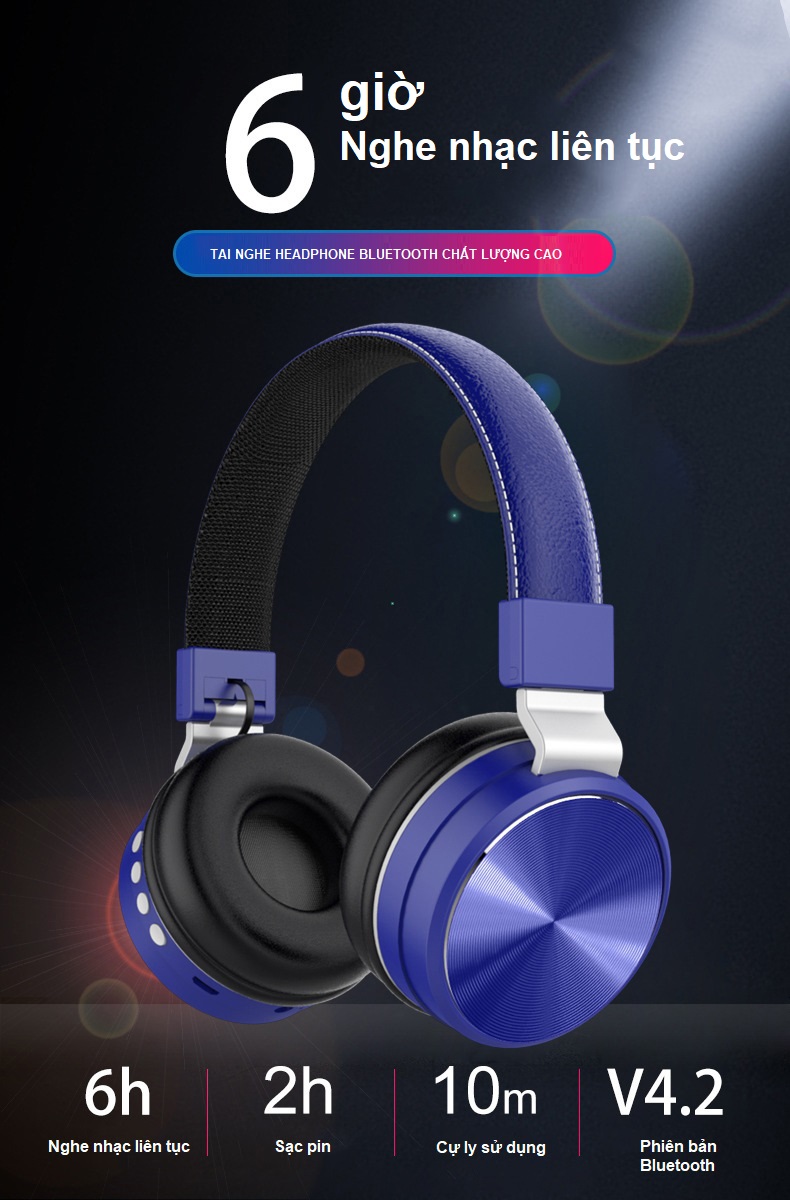 Tai Nghe Headphone Bluetooth Không Dây FM Cao Cấp (Màu Đỏ)