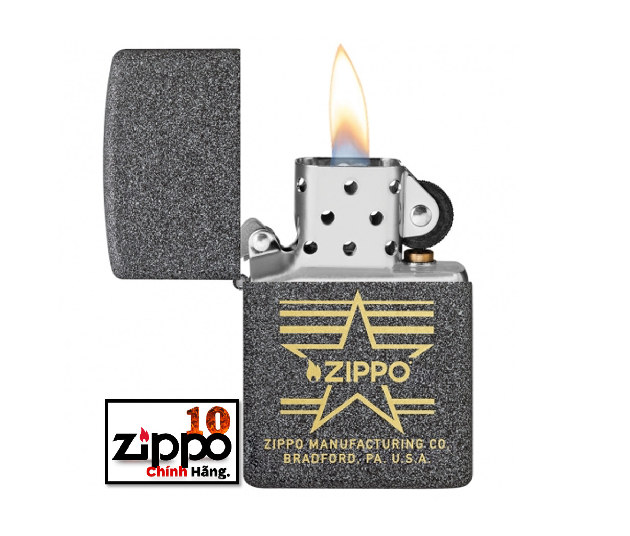 Bật lửa Zippo 48711 Logo Flame Start Stripes - Chính hãng 100%