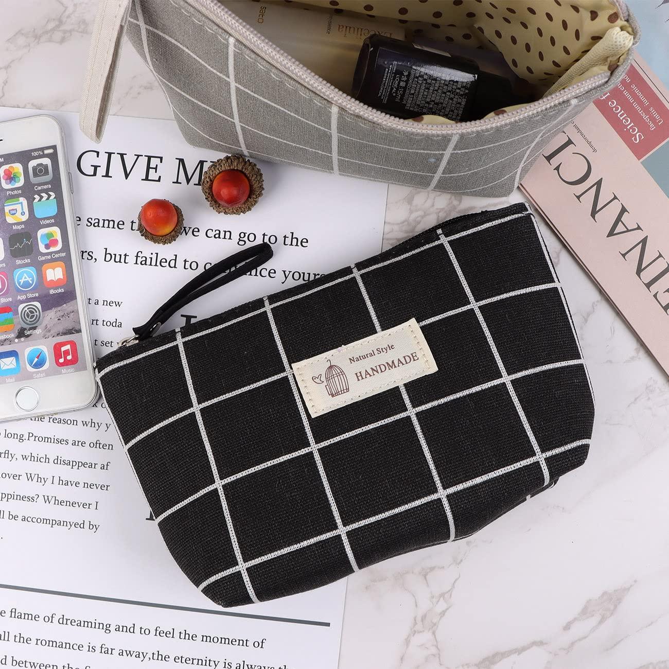 Hộp Đựng Mỹ Phẩm Bằng Vải 2 Cái, Túi Đựng Mỹ Phẩm Bằng Vải, Túi Trang Điểm Bằng Vải Đa Năng Có Khóa Kéo, Cho Thẻ Rút Tiền Móc Khóa Mỹ Phẩm