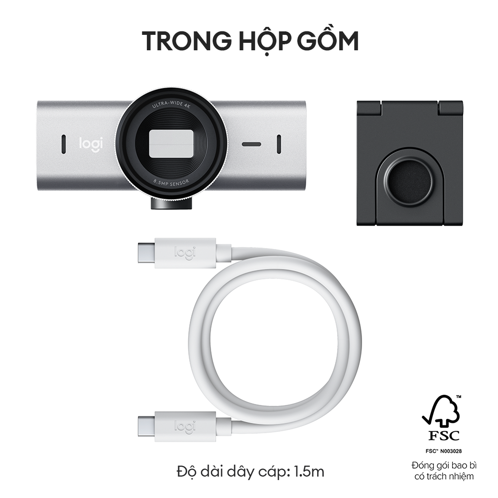 Webcam Logitech MX BRIO 4K ULTRA HD Đen/Xám - Hàng Chính Hãng