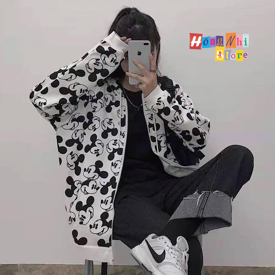 Áo Khoác Hoodie Zip 3D Oversize Ulzzang Unisex Hình Mickey Dáng Rộng - MM