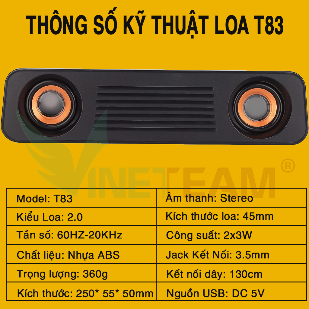 Loa Vi Tính Vinetteam T83 3.5mm Âm Thanh Vòm 360 Độ Dành Cho Tivi Máy Tính Điện Thoại - Hàng Chính Hãng