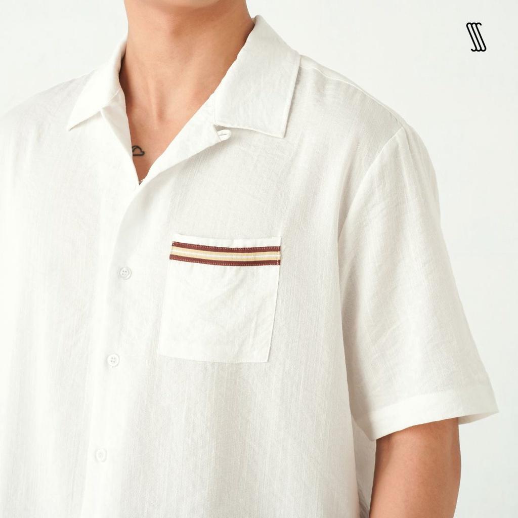 Áo sơ mi cổ cuban nam SSSTUTTER có hoạ tiết ở túi LALA CUBAN SHIRT