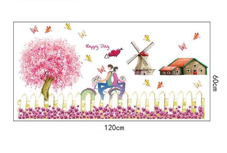DECAL DÁN TƯỜNG ĐÔI CỐI XAY GIÓ HỒNG