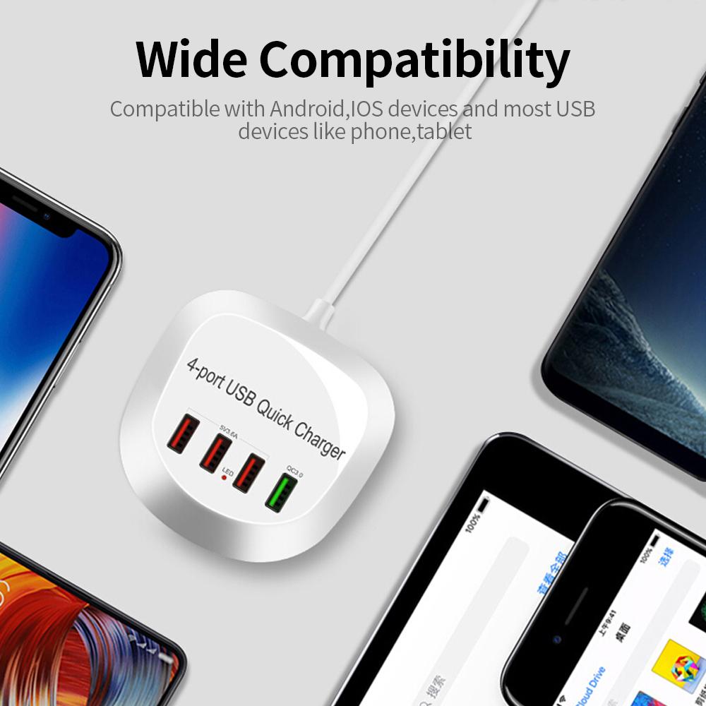 Bộ sạc WLX-T3 + 4 cổng USB QC3.0 Sạc nhanh cho máy tính bảng / điện thoại / máy tính xách tay