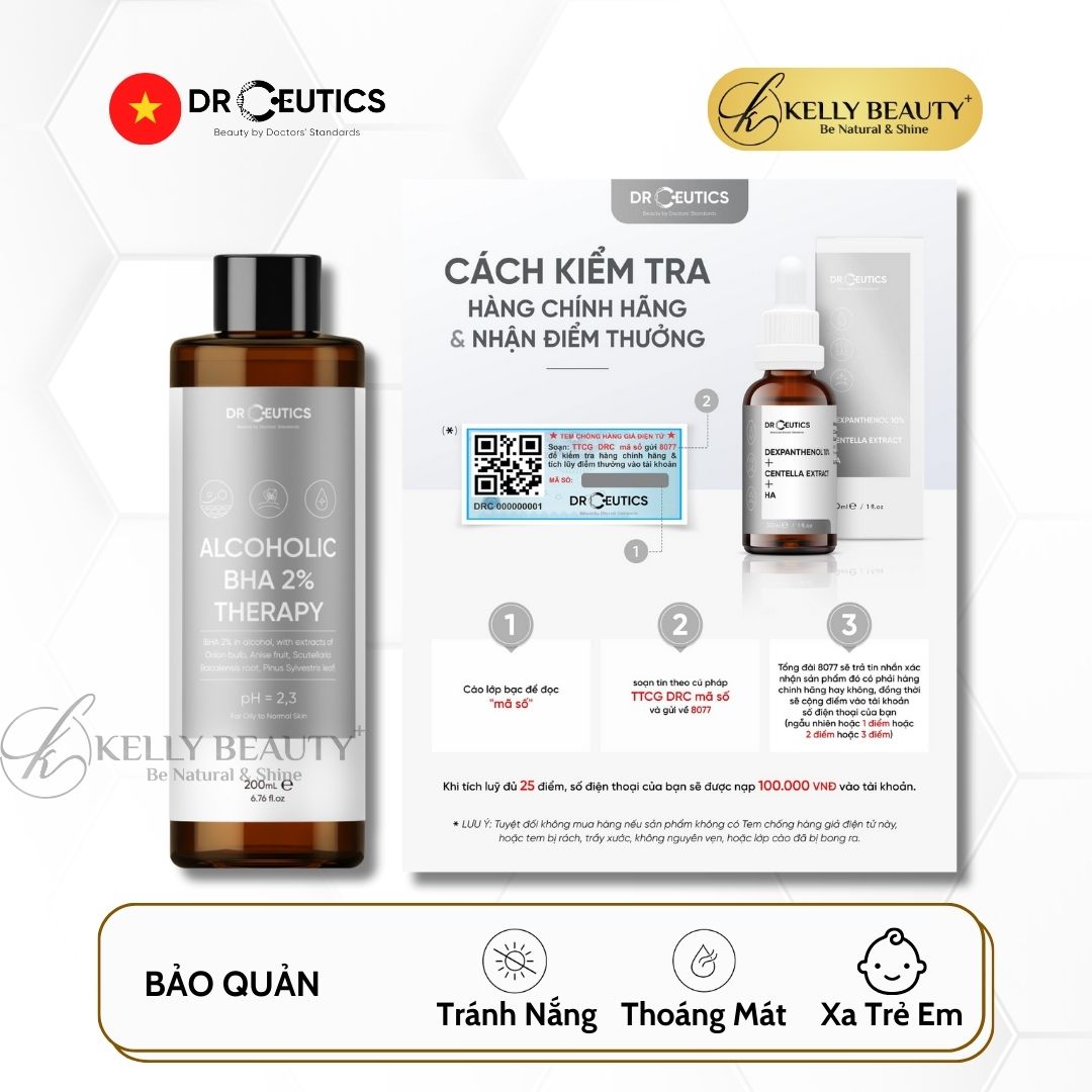 DrCeutics Alcoholic BHA 2% Therapy - Giảm Mụn, Loại Bỏ Da Chết, Se Lỗ Chân Lông | Kelly Beauty