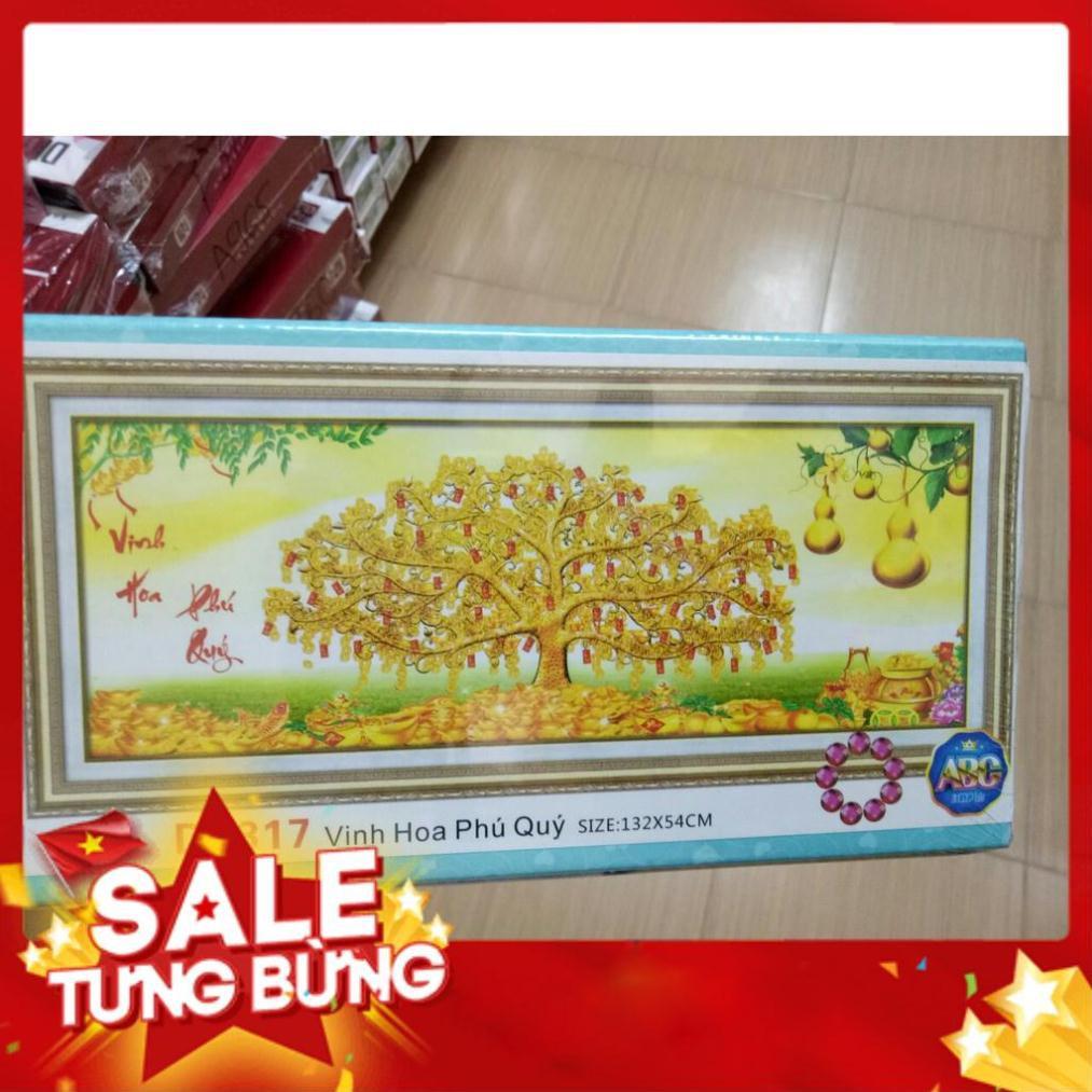 Tranh đính đá cao cấp cây tài lộc vinh hoa phú quý KT 132x54cm