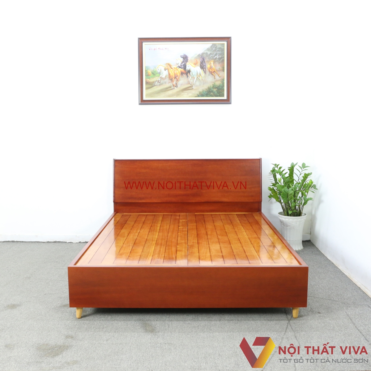 Giường Ngủ Gỗ Tự Nhiên Đẹp Màu Xoan Đào Chân Cao Bền Bỉ Giá Rẻ