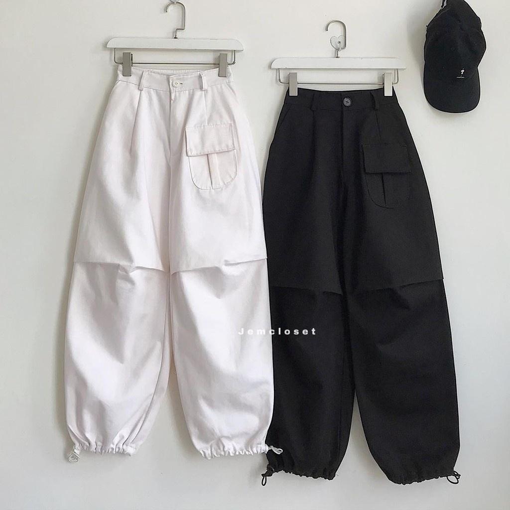 Quần baggy túi hộp kaki nữ trẻ trung năng động có chốt gấu dáng thụng cá tính