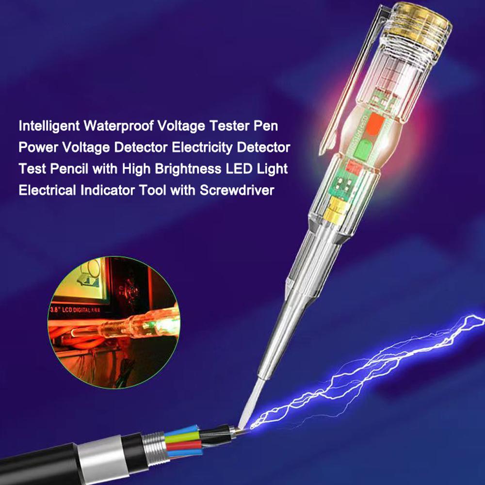 Intelligent Waterproof Voltage Tester Pen Power Voltage Detector Electricity Detector Test Pencil with High Brightness LED Light Electrical Indicator Tool with Screwdriver