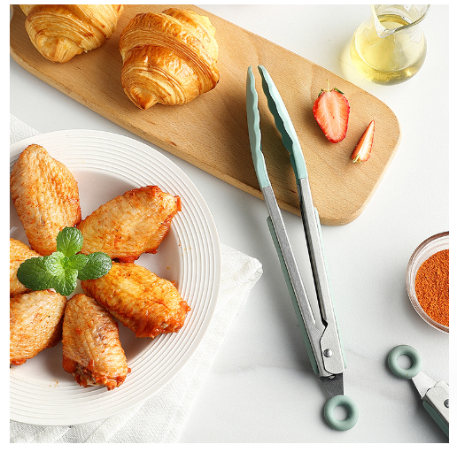 Kẹp gắp thức ăn bằng thép không gỉ và silicone chống trượt tiện dụng cho nhà bếp GD758-KepBBQ-Silli