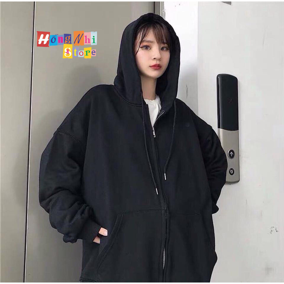 Áo Hoodie Zip Unisex Black - Khoác Hoodie Dây Kéo Dáng Rộng Màu Đen - MM
