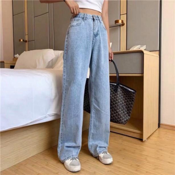 Quần Jeans Suông Cạp Cao Qua Rốn BigSize Dài 105cm / Quần Suông Ống Rộng Không Giãn