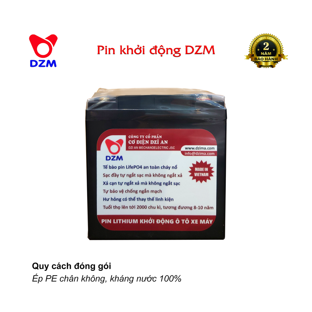 Pin khởi động Ô tô DZM BP120, Tuổi thọ 8-10năm | Thay bình Ắc quy | Pin Lithium LifePO4 | 12V - 10Ah - 200A
