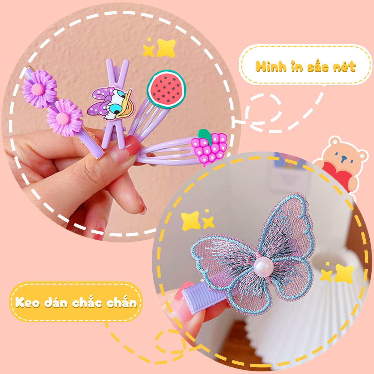 Kẹp tóc cho bé gái, Set 14 kẹp tóc mái cho bé nhiều màu sắc họa tiết dễ thương – SP154