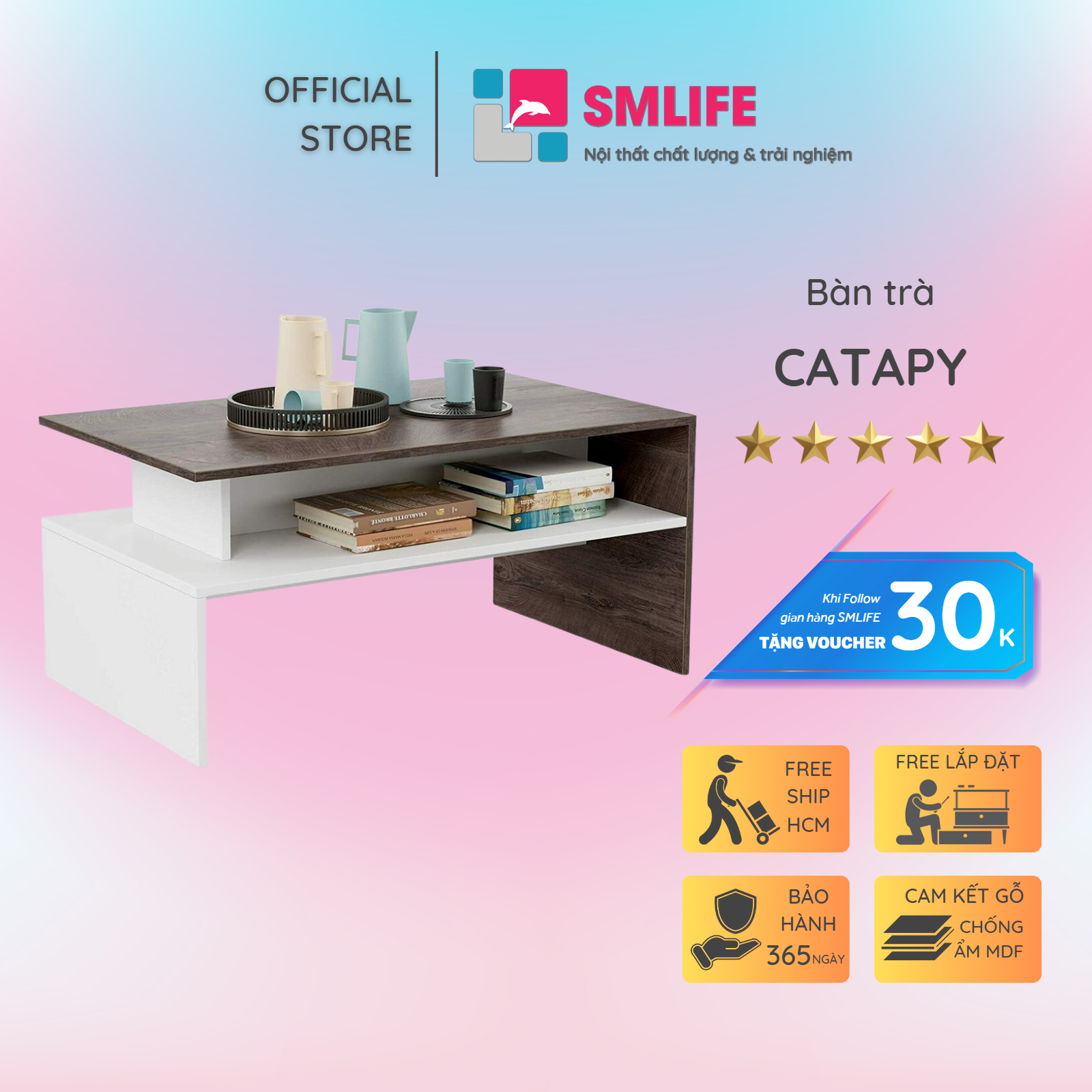 Bàn trà gỗ hiện đại SMLIFE Catapy | Gỗ MDF dày 17mm chống ẩm | D90xR54xC43cm