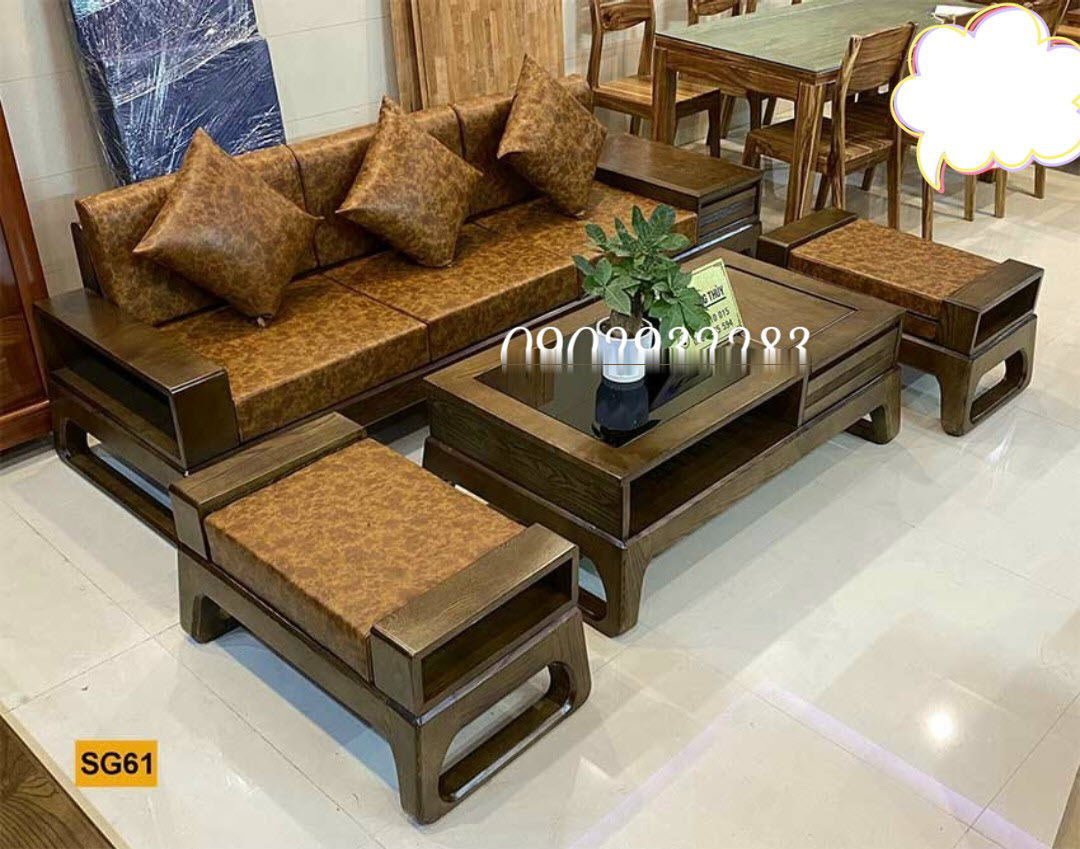 Bộ bàn ghế phòng khách sofa 4 món gỗ sồi mẫu hiện đại, giá xưởng miễn phí giao hàng.