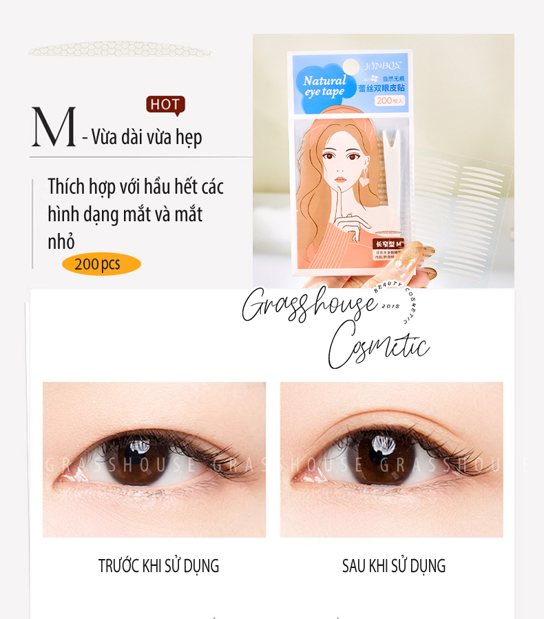 Miếng Dán Kích Mí Mắt Tự Nhiên vô hình thoáng khí Jonbos