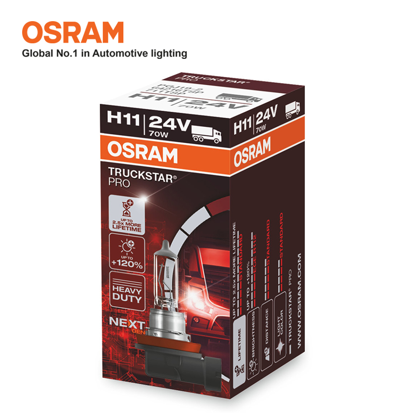 Bóng Đèn Halogen Tăng Sáng 120% OSRAM Truckstar Pro H11 24V 70W