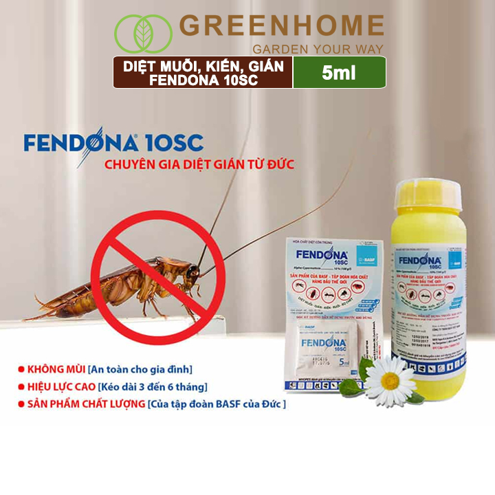 Thuốc Diệt Muỗi Greenhome, Fendona 10sc, Gói 5ml, Hiệu Quả, Không Mùi, Dễ Dùng, Diệt Gián, Ruồi, Kiến Ba Khoang