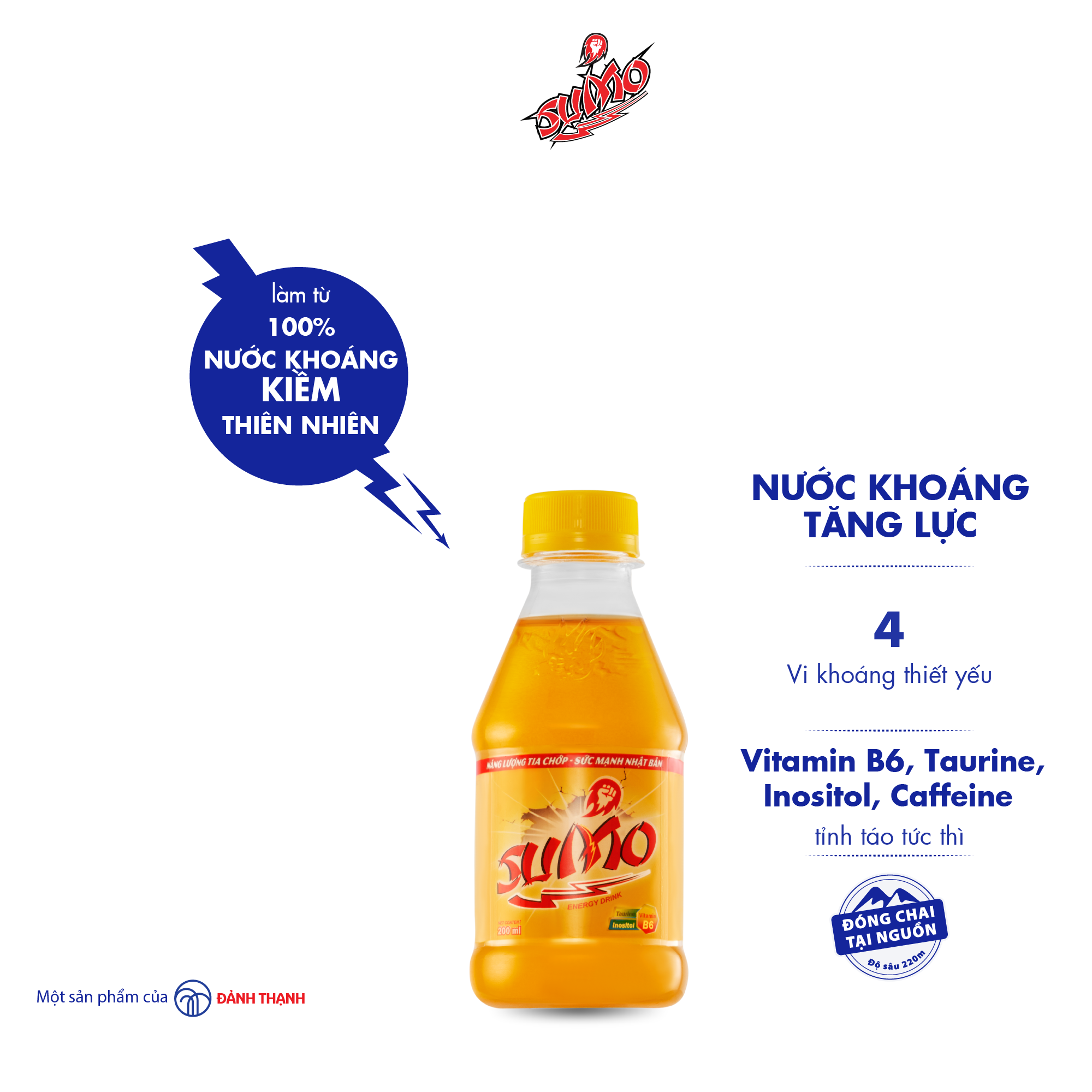 Lốc 6 chai Nước Khoáng Tăng Lực Sumo Nguyên Bản 200ml