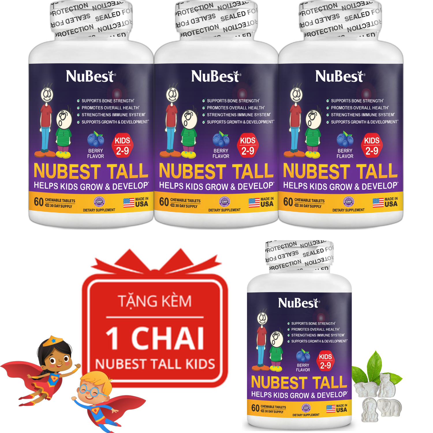 [Combo 3 Tặng 1 Cho Trẻ từ 2-9 Tuổi] TPBVSK hỗ trợ Tăng Chiều Cao NuBest Tall Kids