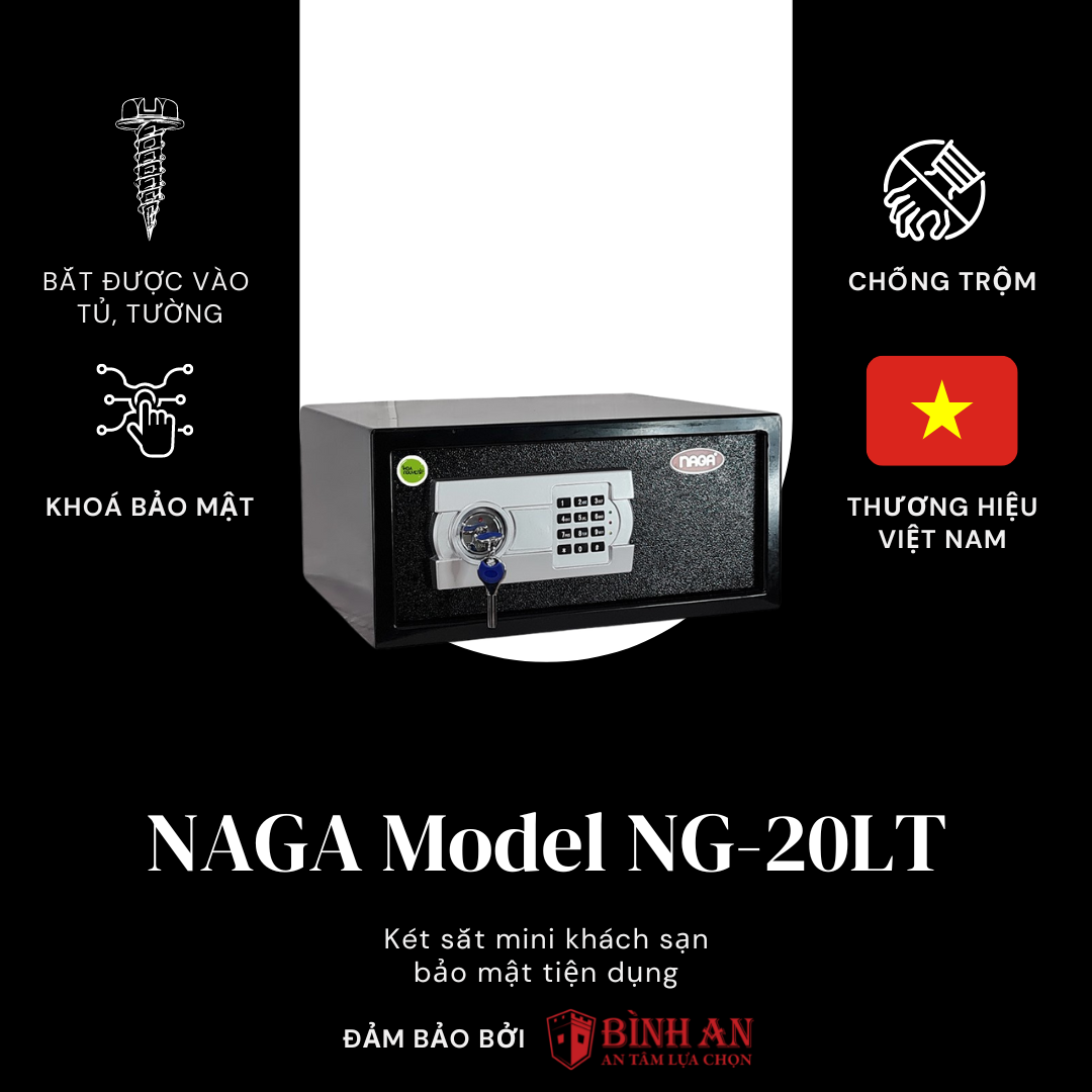 Két Sắt Mini NAGA NG-20LT (11kg) Cho Gia Đình, Khách Sạn Nhỏ Gọn Chống Trộm Khoá Điện Tử