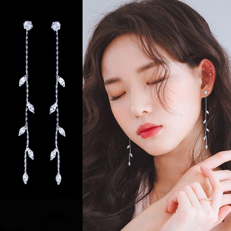 Khuyên tai bông tai nụ đá nhành lá dáng dài nàng thơ