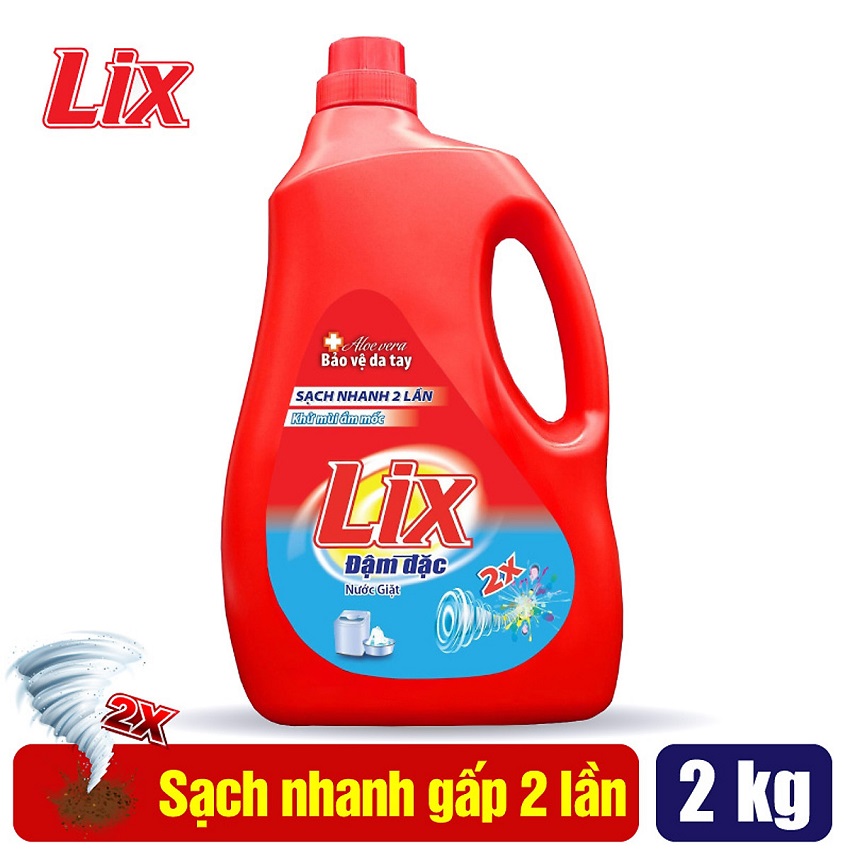 Nước giặt Lix đậm đặc hương hoa chai 2kg NG201 tăng gấp đôi sức mạnh giặt tẩy quần áo