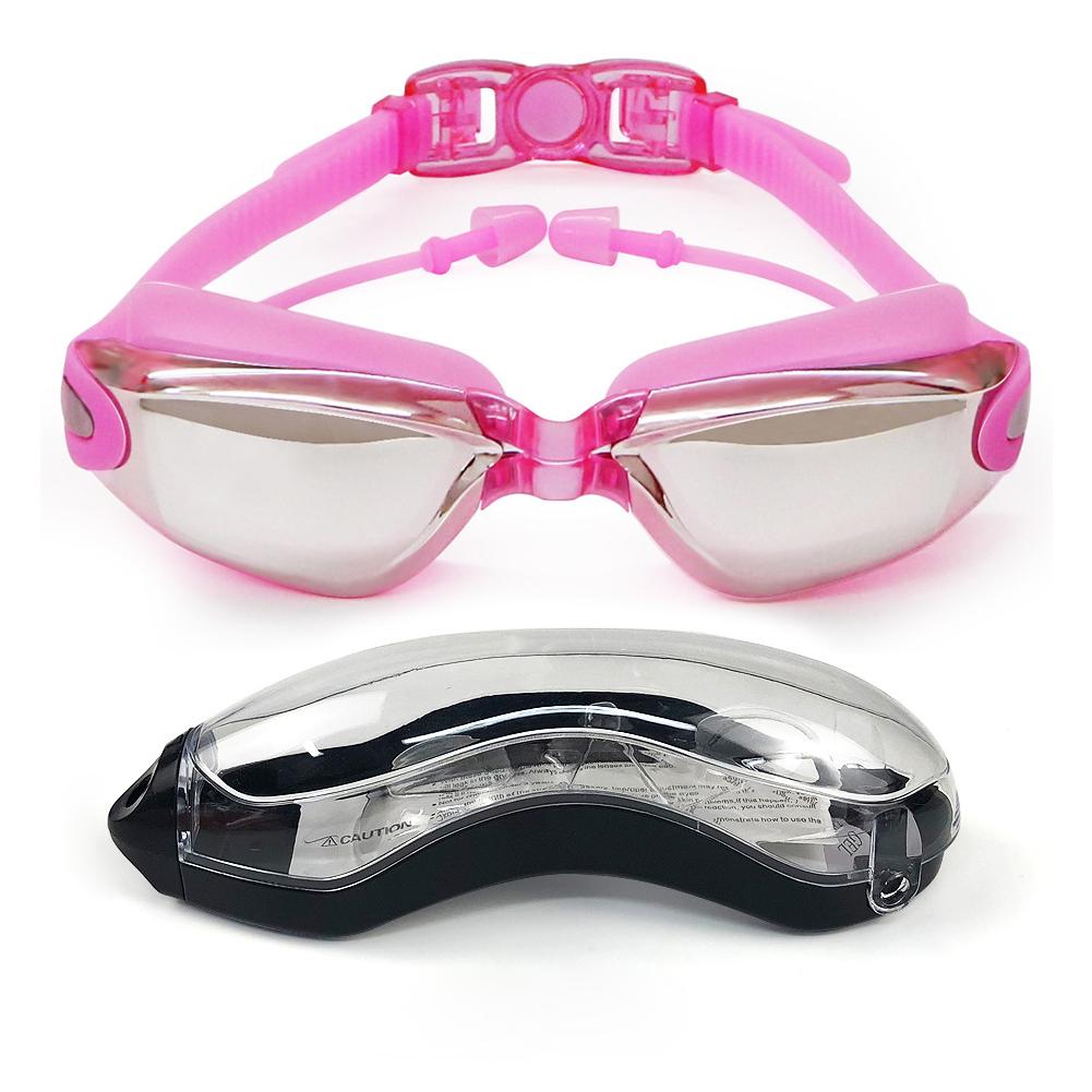Swimming Goggles with Attached Earplugs Anti-Fog No Leaking Comfortable Electroplated Swim Goggles with Box