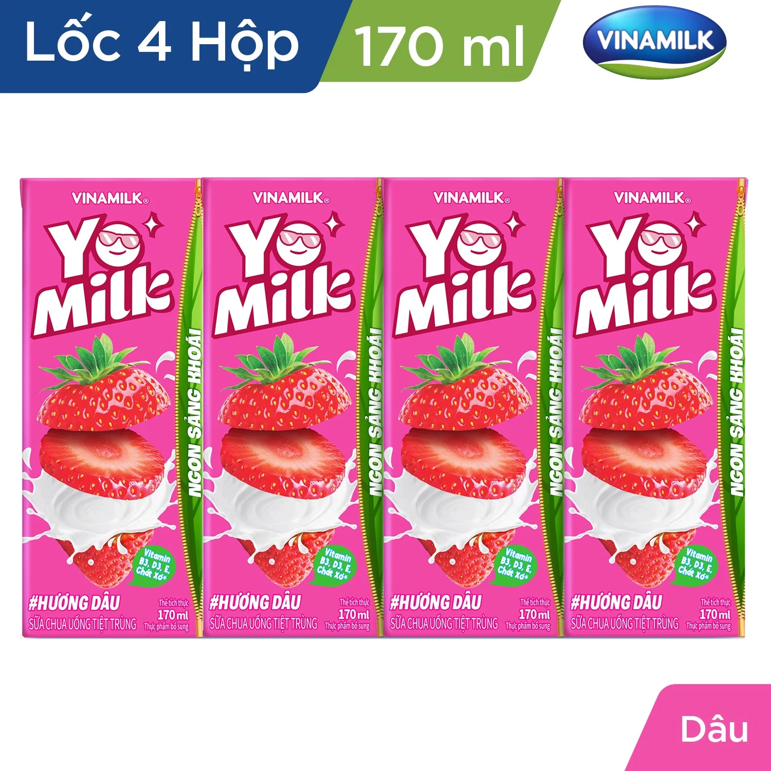SỮA CHUA UỐNG HƯƠNG DÂU YOMILK - HỘP GIẤY 170ML