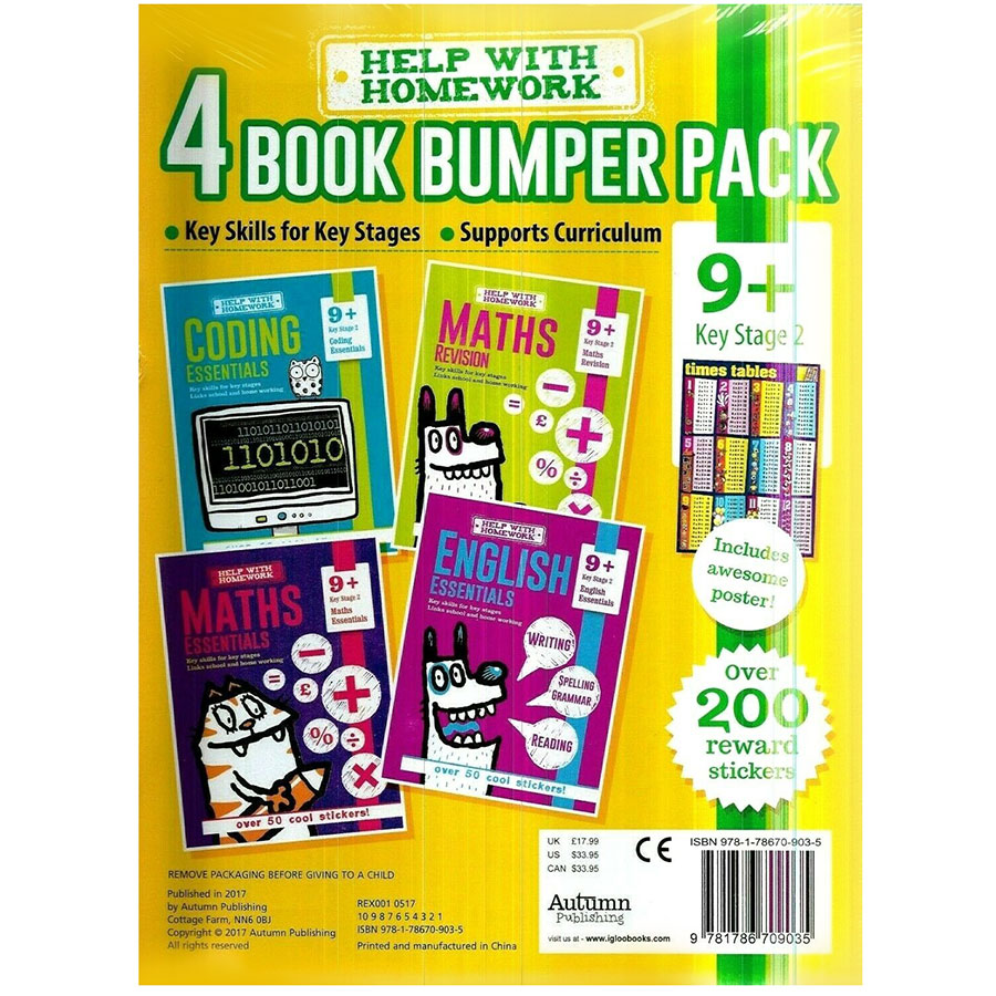 Help With HomeWork - 4 Book Bumper Pack  : Coding Essentials , English Essentials , Maths Essentials and Maths Revision (Ages 9+) (Includes Awesome Poster)