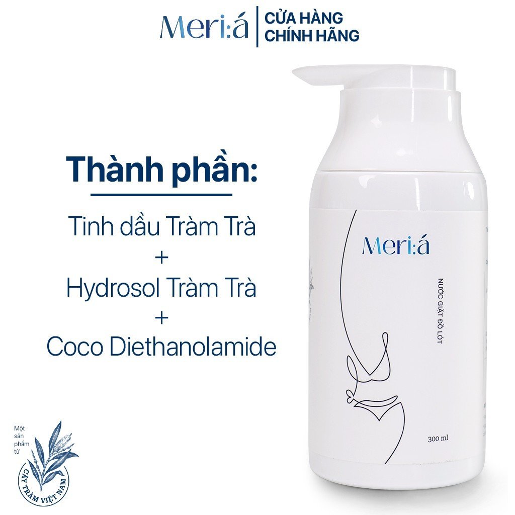 Nước Giặt Đồ Lót Meri:á - Chiết xuất Tràm Trà, Không hóa chất, Kháng khuẩn tự nhiên cao, Khử mùi, Giảm nấm ngứa