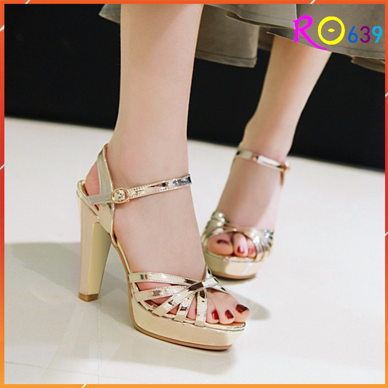 Giày sandal nữ cao gót 8 phân hàng hiệu rosata hai màu đồng tím cao cấp ro639