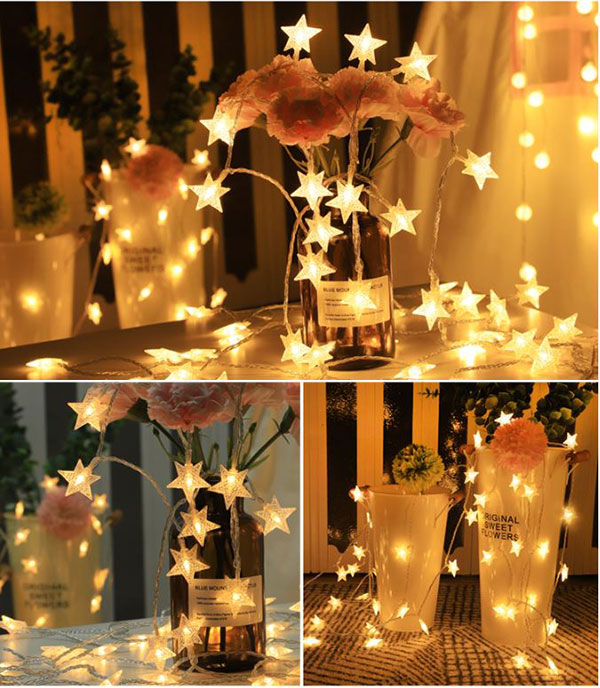 Đèn Led Trang Trí Ngôi Sao Dài 6M - 40 Bóng Trang Trí Noel Lễ Tết