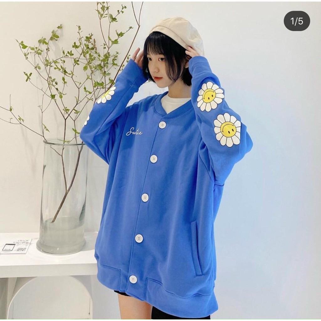 Áo khoác cardigan unisex nỉ hoa cúc Nút thời trang ulzzang WIND thu đông