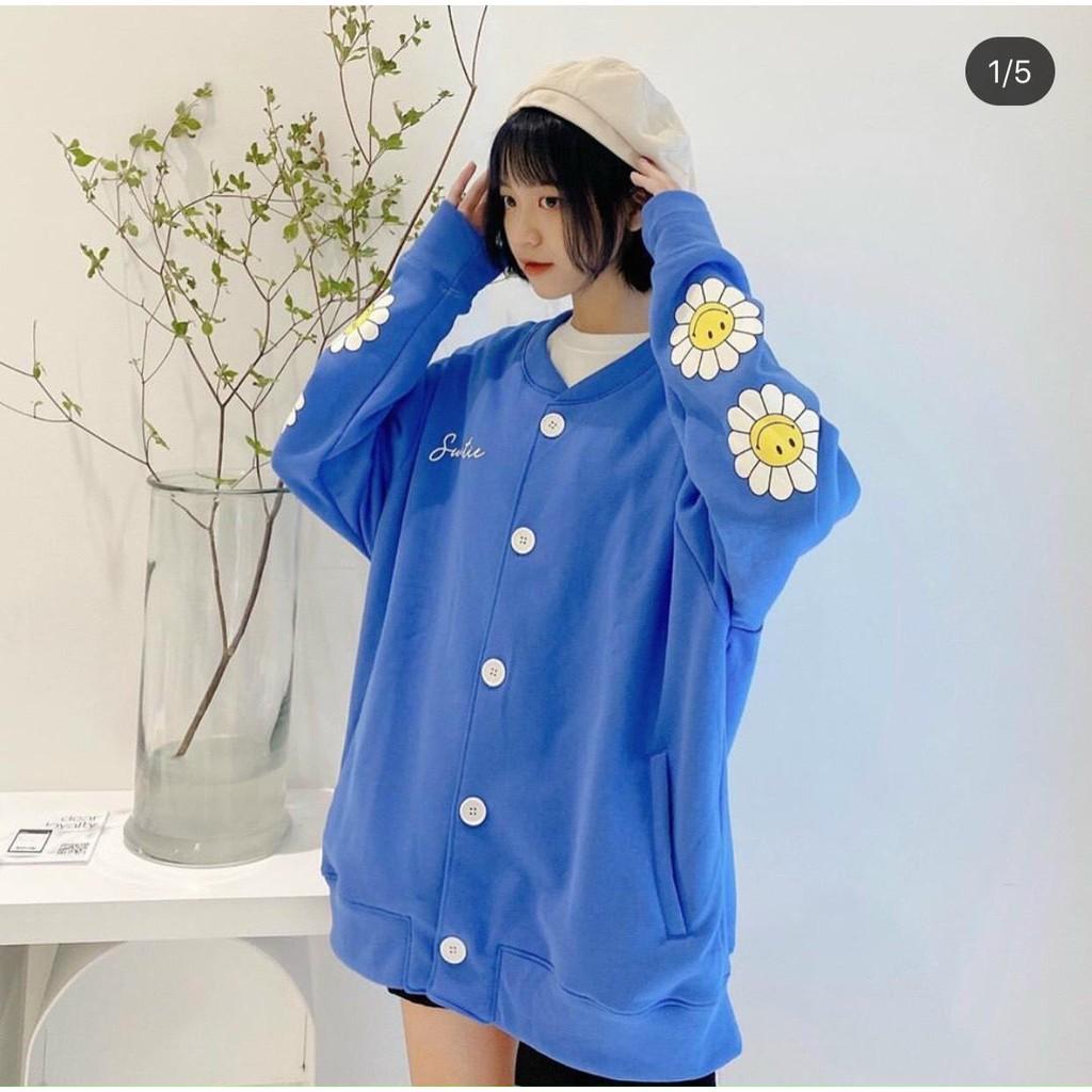 Hình ảnh Áo khoác cardigan unisex nỉ hoa cúc Nút thời trang ulzzang WIND thu đông