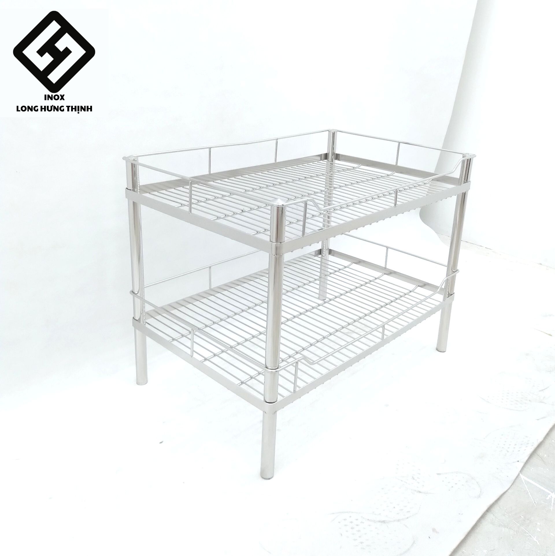 Kệ chén bát 100% INOX 304 cao cấp 2 tầng 38x60x46 cm , dụng cụ nhà bếp tiện lợi, kệ bếp Inox đa năng úp bát phòng bếp