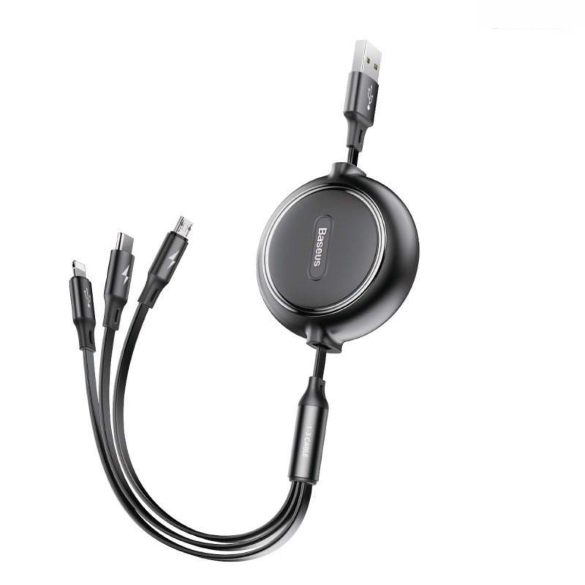 Cáp sạc dây rút 3 đầu Baseus Golden Loop 3 in 1 Elastic Cable CAMLT- hàng chính hãng
