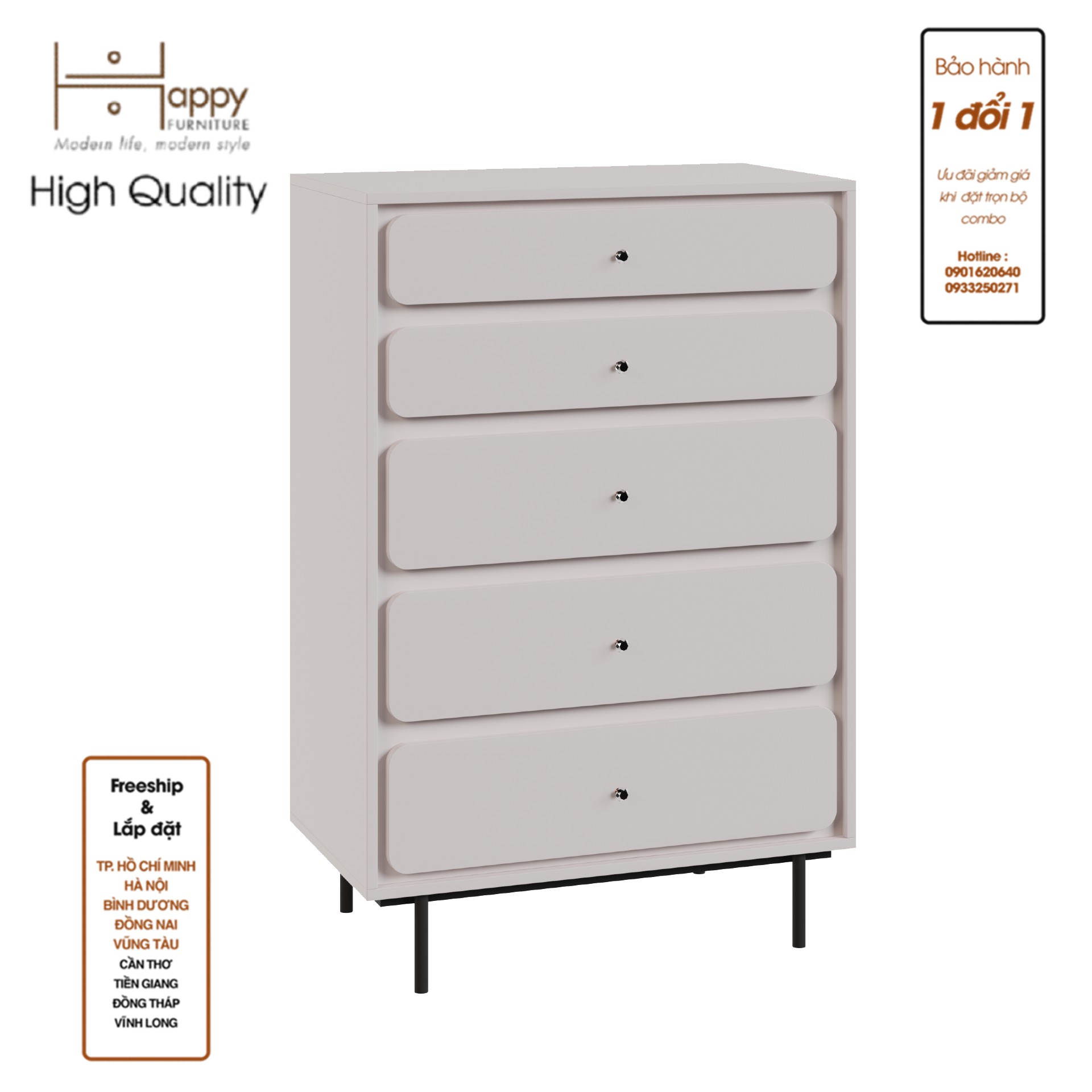 [Happy Home Furniture] SWEETY, Tủ đựng đồ 5 ngăn kéo - chân sắt, 80cm x 45cm x 120cm ( DxRxC), THK_082