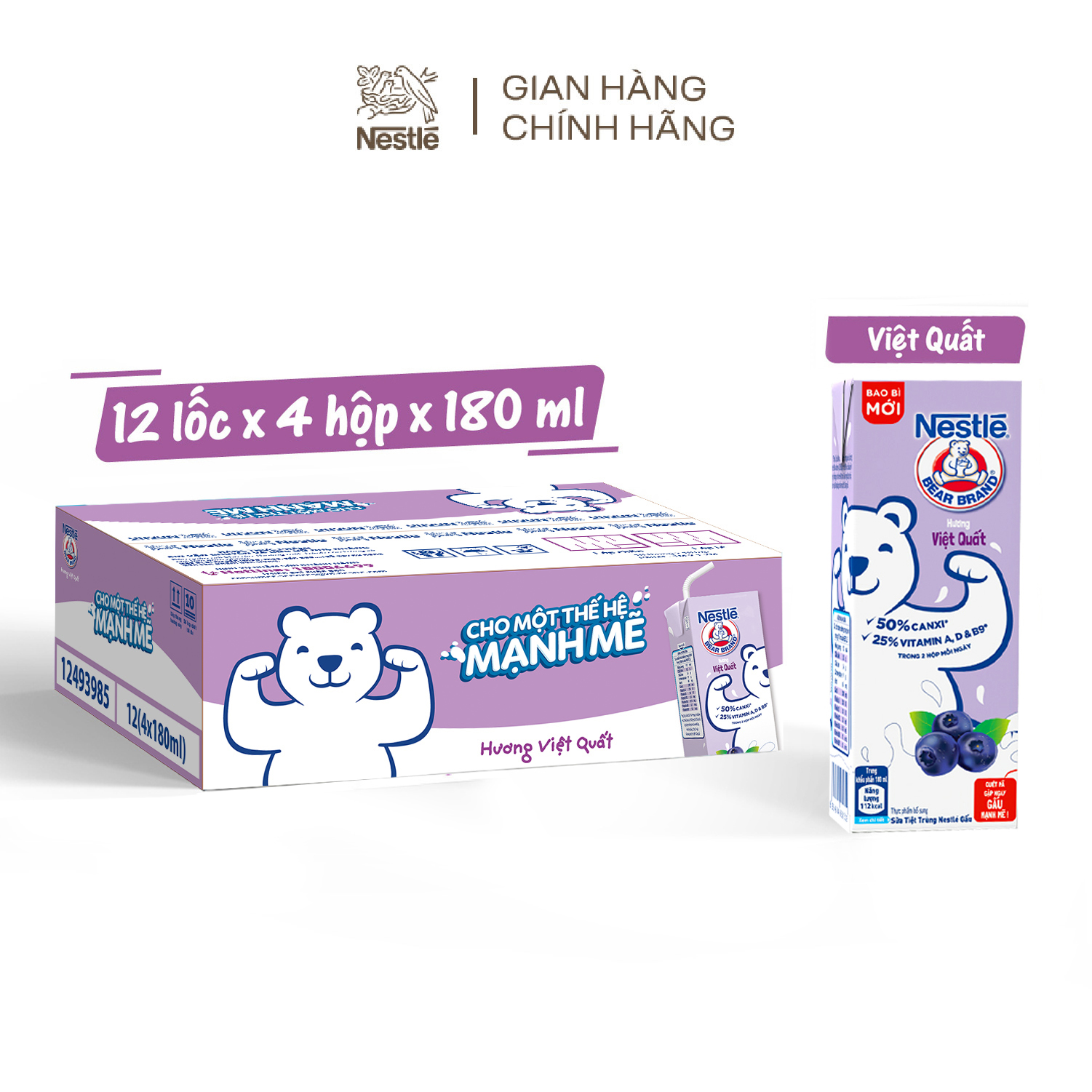 Thùng 48 Hộp Sữa Nestlé Gấu Hương Việt Quất 12(4x180ml)