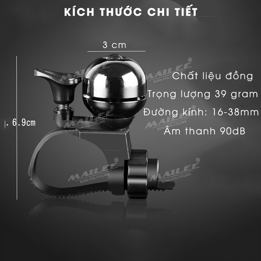 Chuông Xe Đạp Retro cho xe đạp, âm thanh 90dB, chất liệu đồng đường kính tay lái dưới 16-38mm, phù hợp nhiều loại xe phổ thông - Mai Lee