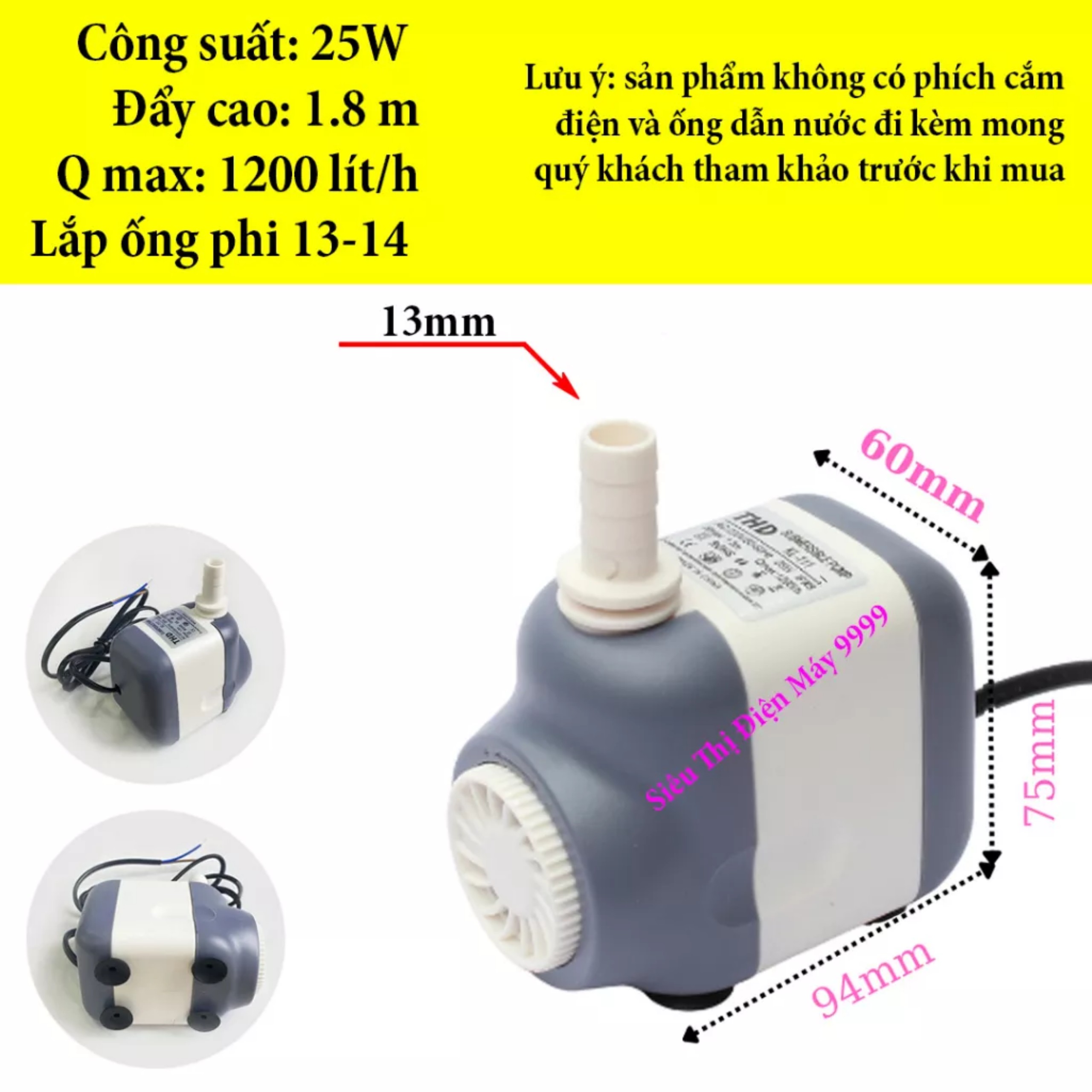 Bơm nước mini 16W cao cấp cho quạt điều hòa hơi nước mạnh mẽ, bền bỉ, êm ái