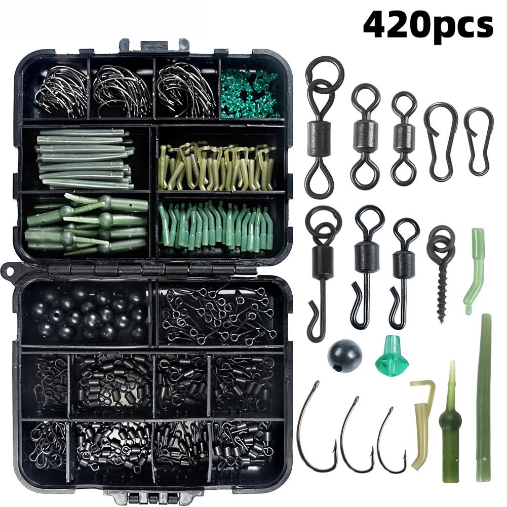 Hộp 420 món dụng cụ và phụ kiện câu cá chép gồm khóa xoay + vòng chặn mồi Boilie + hạt câu