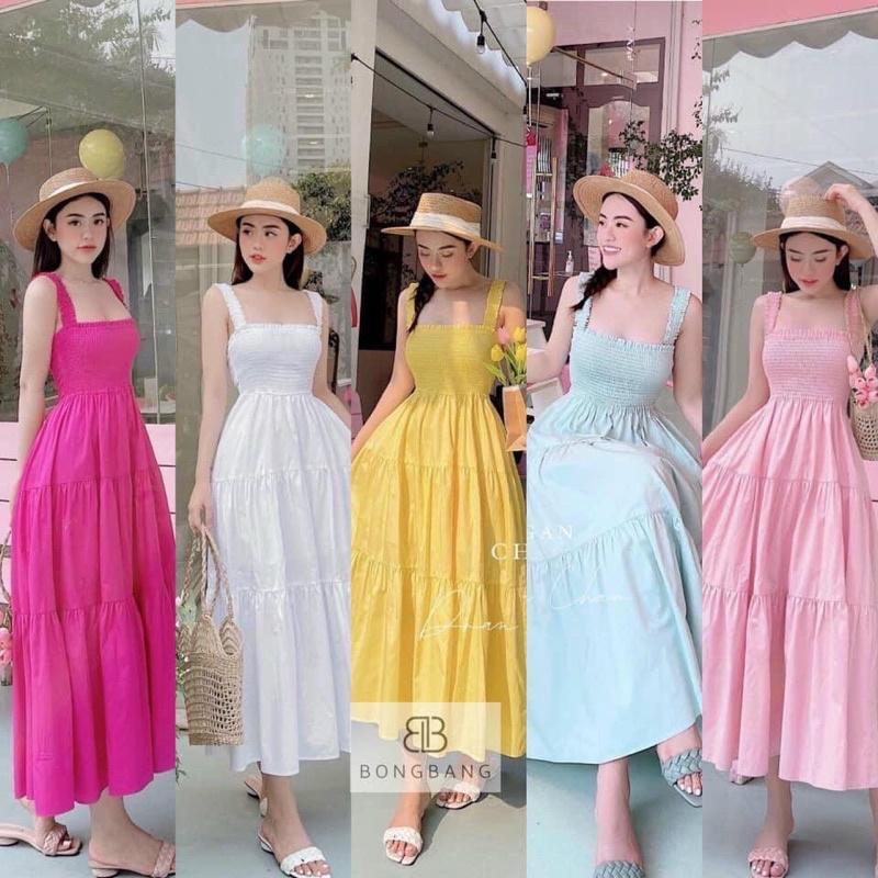 Đầm Maxi 2 dây Váy Maxi 2 dây màu trơn Lovi