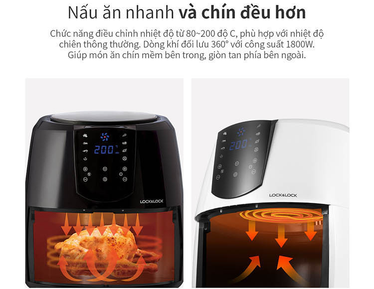 Nồi Chiên Không Dầu Điện Tử Lock&Lock EJF357BLK (5.2 Lít) - Hàng Chính Hãng