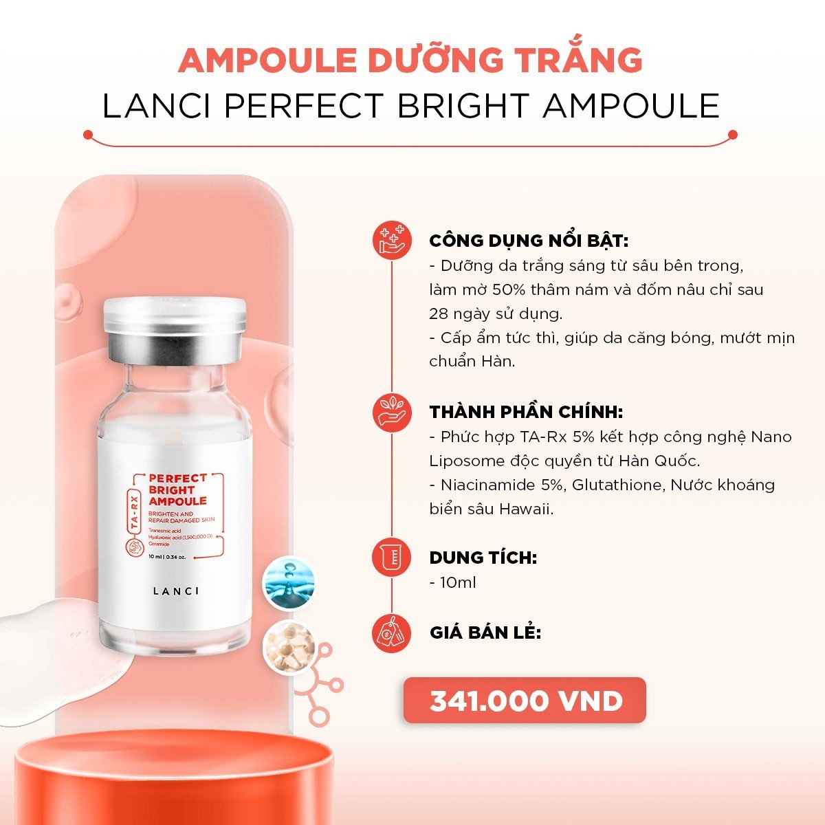 Minisize Ampoule Dưỡng Trắng Da LANCI Perfect Bright Ampoule 10ml